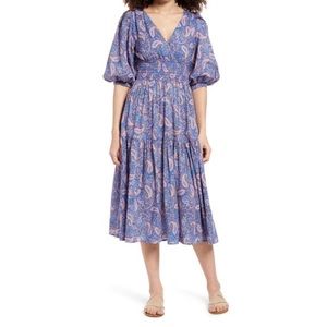 Ten Sixty Sherman Paisley Print Midi Ruffle Dress
